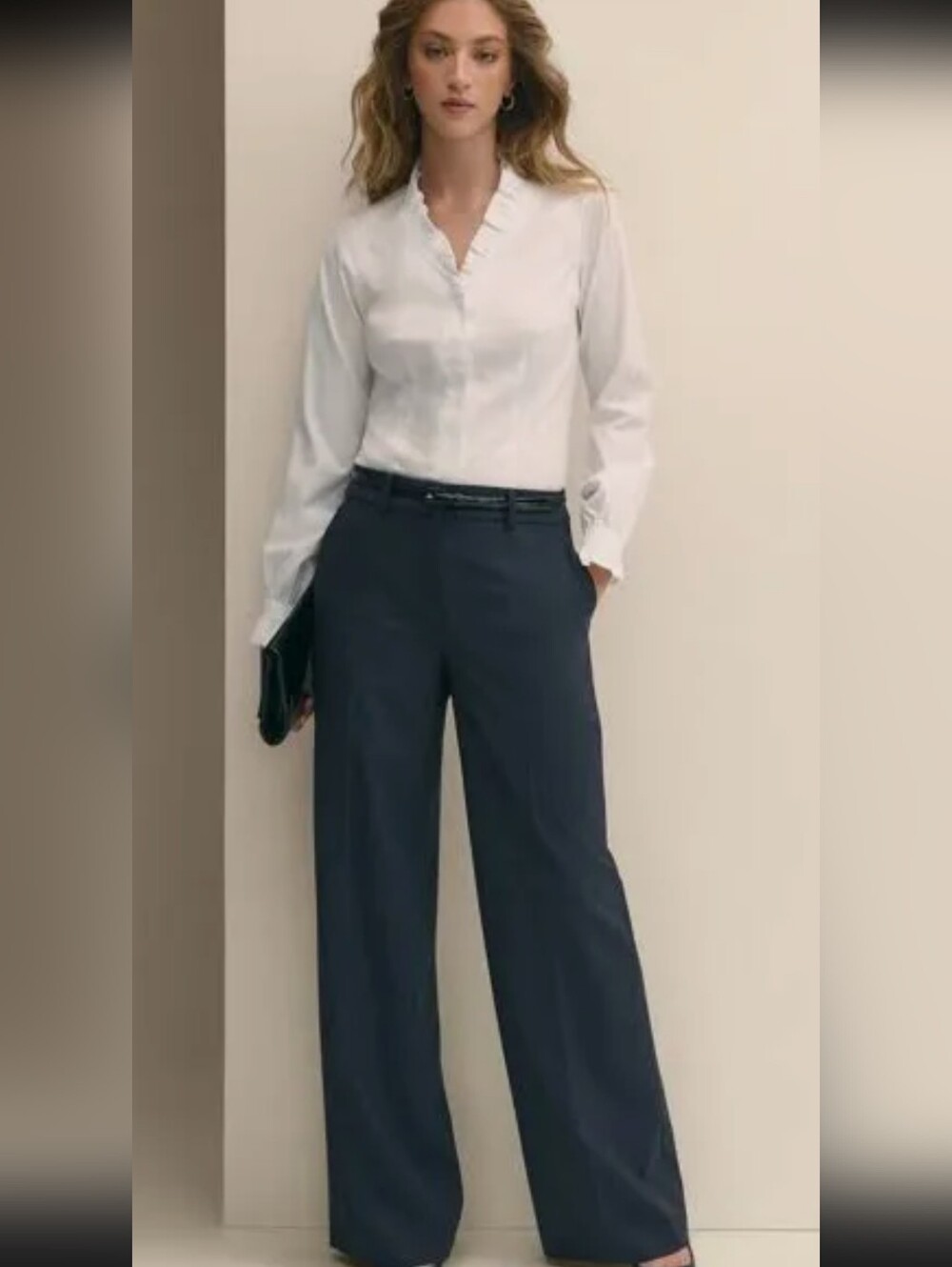 Vintage  Wide-Leg, Bell Bottom Navy Flowy Trousers 32"x 31" Inseam